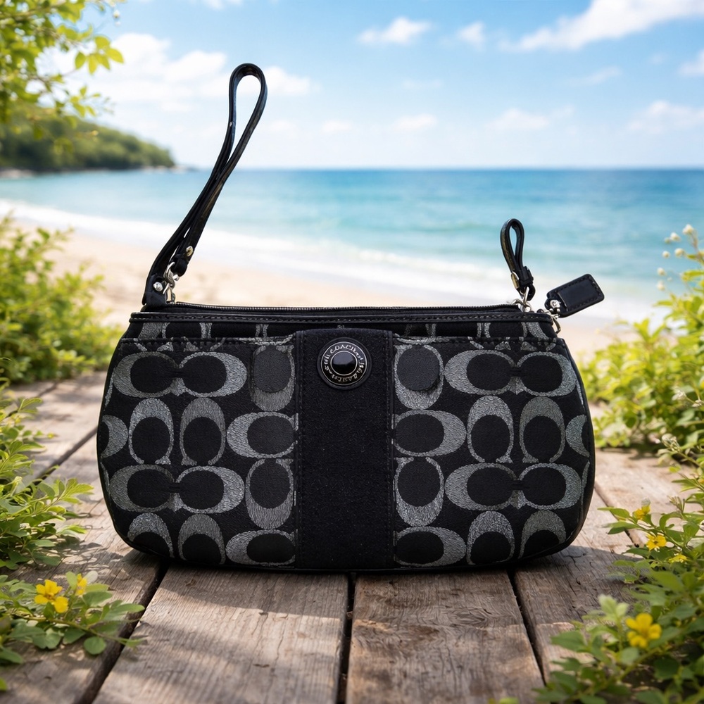 Coach Black and Gray Signature Clutch